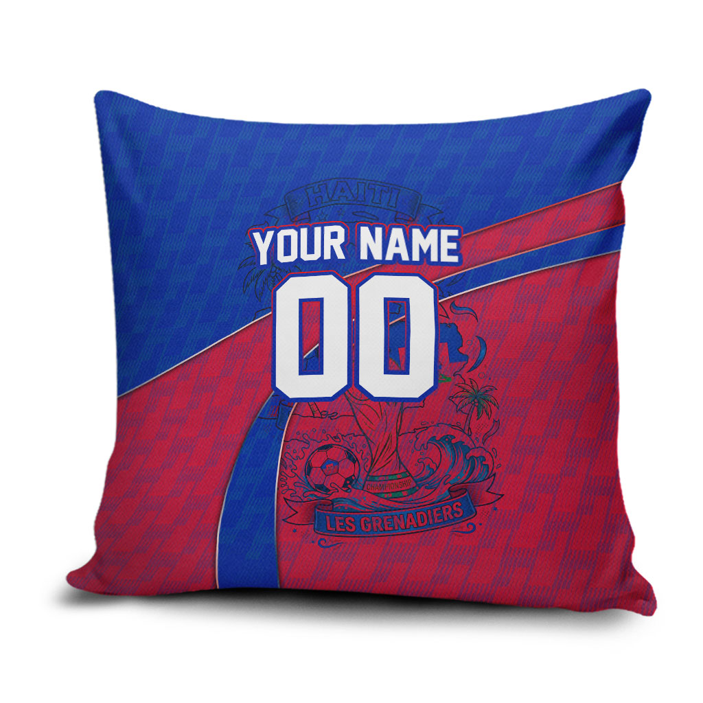 Personalized Haiti Soccer Les Grenadiers Pillow Cover Championship Football 2026 Trophy Haitian Flag Map