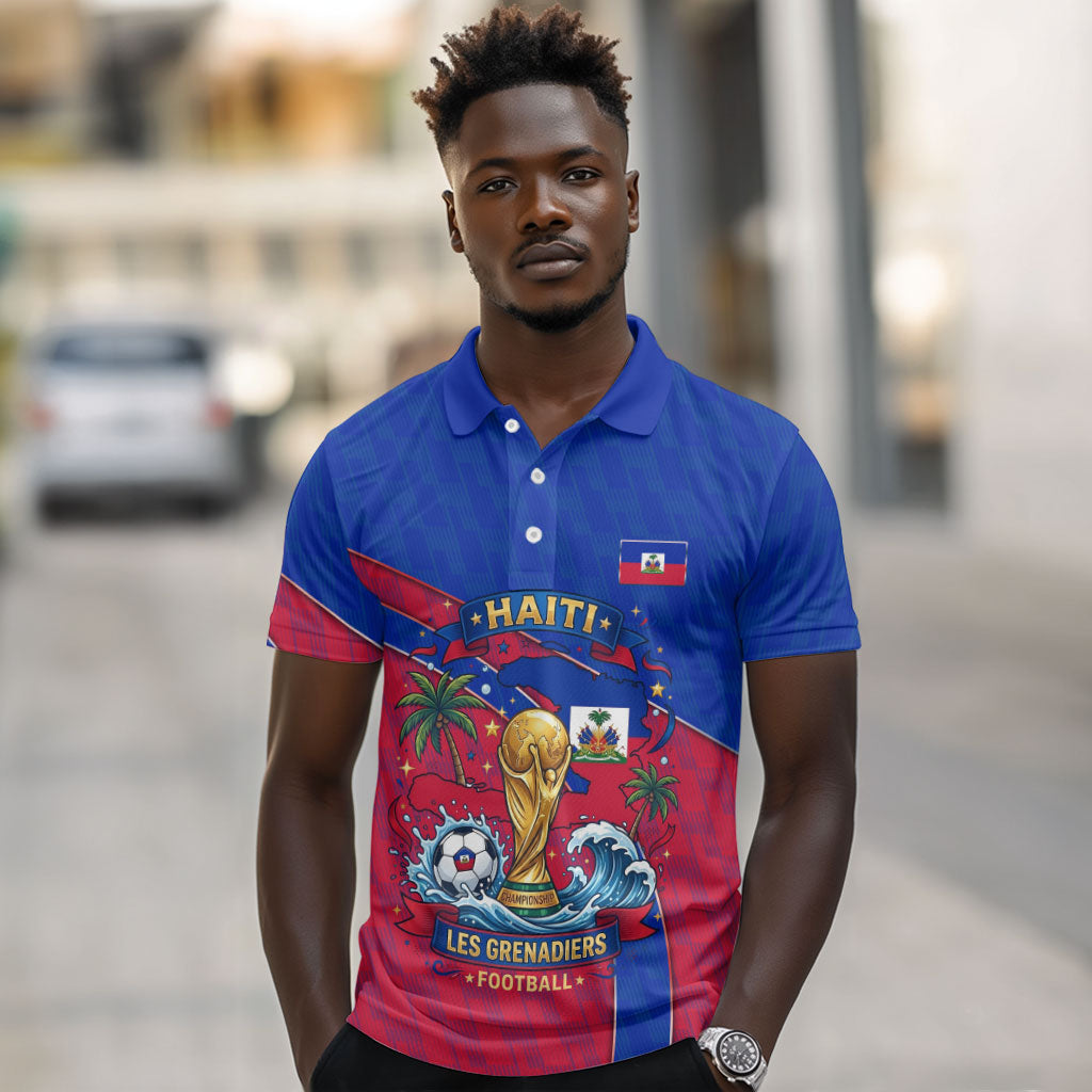 Personalized Haiti Soccer Les Grenadiers Polo Shirt Championship Football 2026 Trophy Haitian Flag Map