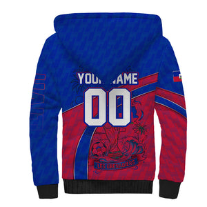 Personalized Haiti Soccer Les Grenadiers Sherpa Hoodie Championship Football 2026 Trophy Haitian Flag Map