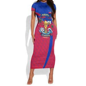 Personalized Haiti Soccer Les Grenadiers Short Sleeve Bodycon Dress Championship Football 2026 Trophy Haitian Flag Map