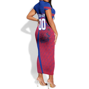 Personalized Haiti Soccer Les Grenadiers Short Sleeve Bodycon Dress Championship Football 2026 Trophy Haitian Flag Map
