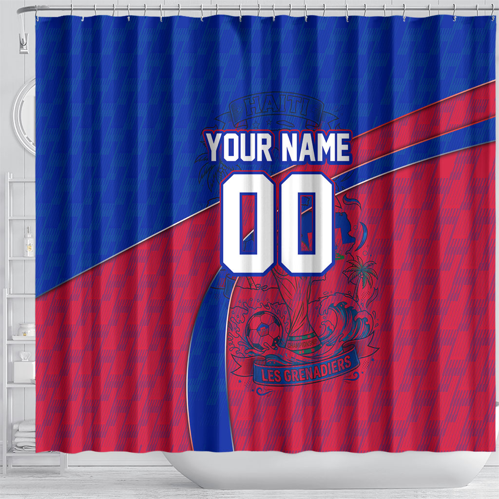 Personalized Haiti Soccer Les Grenadiers Shower Curtain Championship Football 2026 Trophy Haitian Flag Map
