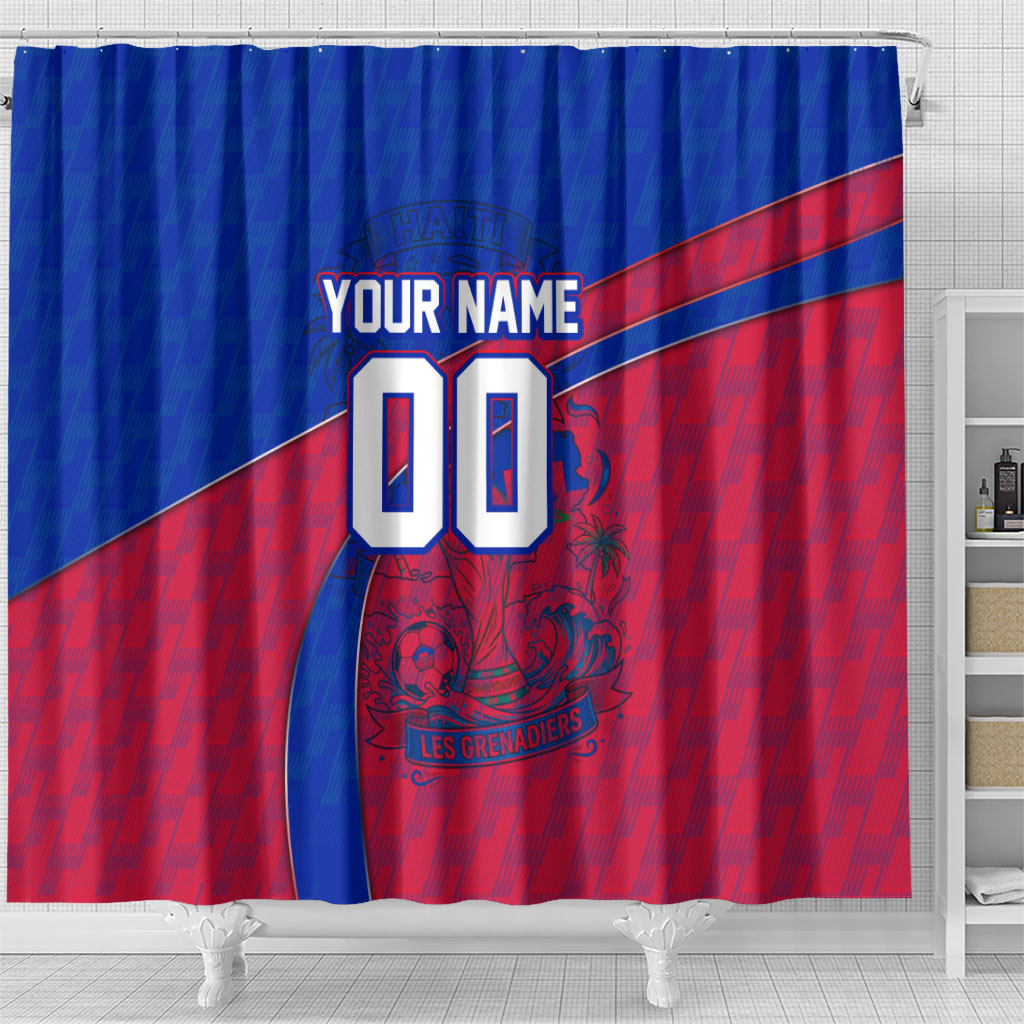 Personalized Haiti Soccer Les Grenadiers Shower Curtain Championship Football 2026 Trophy Haitian Flag Map