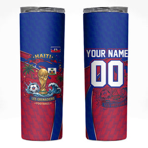 Personalized Haiti Soccer Les Grenadiers Skinny Tumbler Championship Football 2026 Trophy Haitian Flag Map