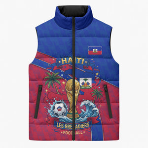 Personalized Haiti Soccer Les Grenadiers Sleeveless Puffer Jacket Championship Football 2026 Trophy Haitian Flag Map