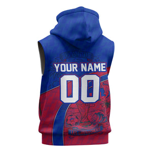 Personalized Haiti Soccer Les Grenadiers Sleeveless Zip Hoodie Championship Football 2026 Trophy Haitian Flag Map