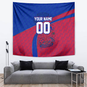 Personalized Haiti Soccer Les Grenadiers Tapestry Championship Football 2026 Trophy Haitian Flag Map