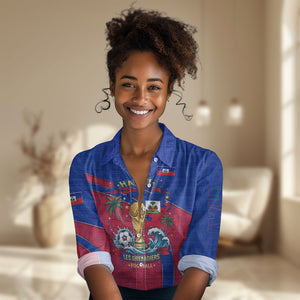Personalized Haiti Soccer Les Grenadiers Women Casual Shirt Championship Football 2026 Trophy Haitian Flag Map