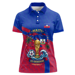 Personalized Haiti Soccer Les Grenadiers Women Polo Shirt Championship Football 2026 Trophy Haitian Flag Map