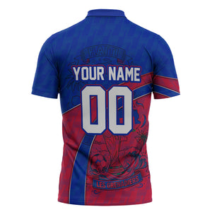 Personalized Haiti Soccer Les Grenadiers Zipper Polo Shirt Championship Football 2026 Trophy Haitian Flag Map
