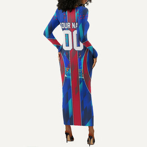Personalized Les Grenadiers Haiti Football Long Sleeve Bodycon Dress Eagle Champions Trophy Heritage