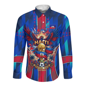 Personalized Les Grenadiers Haiti Football Long Sleeve Button Shirt Eagle Champions Trophy Heritage