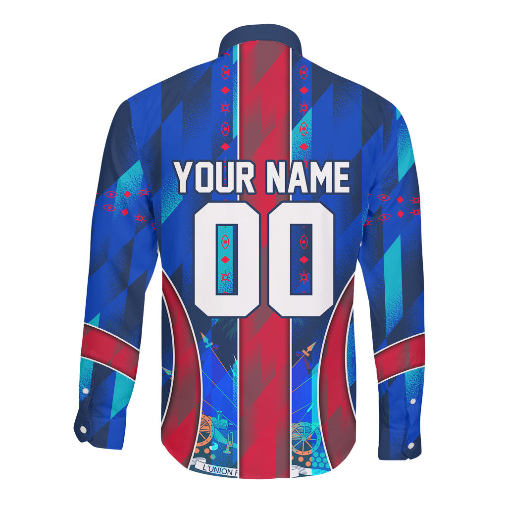Personalized Les Grenadiers Haiti Football Long Sleeve Button Shirt Eagle Champions Trophy Heritage