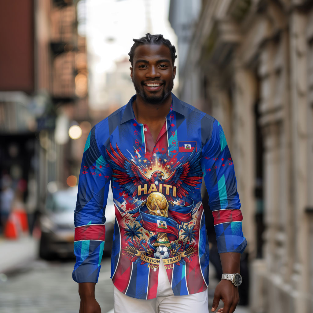 Personalized Les Grenadiers Haiti Football Long Sleeve Button Shirt Eagle Champions Trophy Heritage