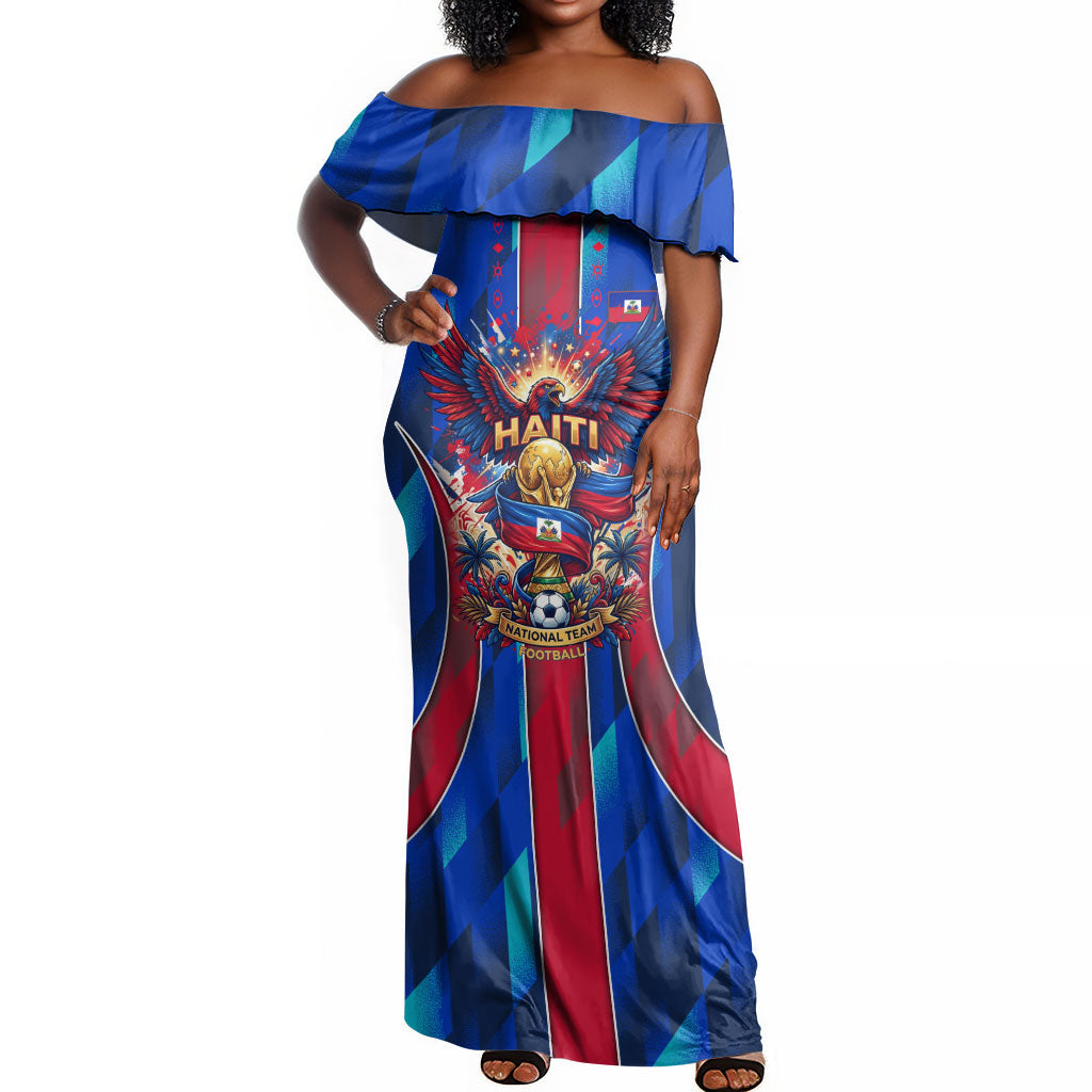 Personalized Les Grenadiers Haiti Football Off Shoulder Maxi Dress Eagle Champions Trophy Heritage