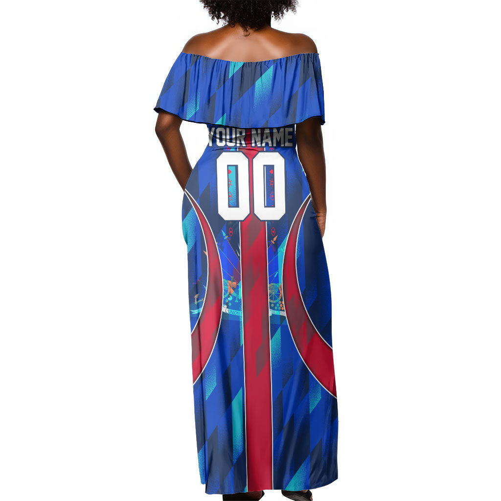 Personalized Les Grenadiers Haiti Football Off Shoulder Maxi Dress Eagle Champions Trophy Heritage