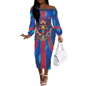 Personalized Les Grenadiers Haiti Football Off The Shoulder Long Sleeve Dress Eagle Champions Trophy Heritage