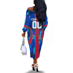 Personalized Les Grenadiers Haiti Football Off The Shoulder Long Sleeve Dress Eagle Champions Trophy Heritage