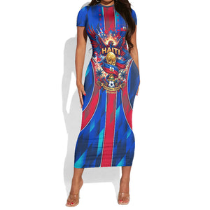 Personalized Les Grenadiers Haiti Football Short Sleeve Bodycon Dress Eagle Champions Trophy Heritage