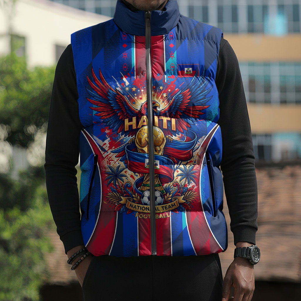 Personalized Les Grenadiers Haiti Football Sleeveless Puffer Jacket Eagle Champions Trophy Heritage