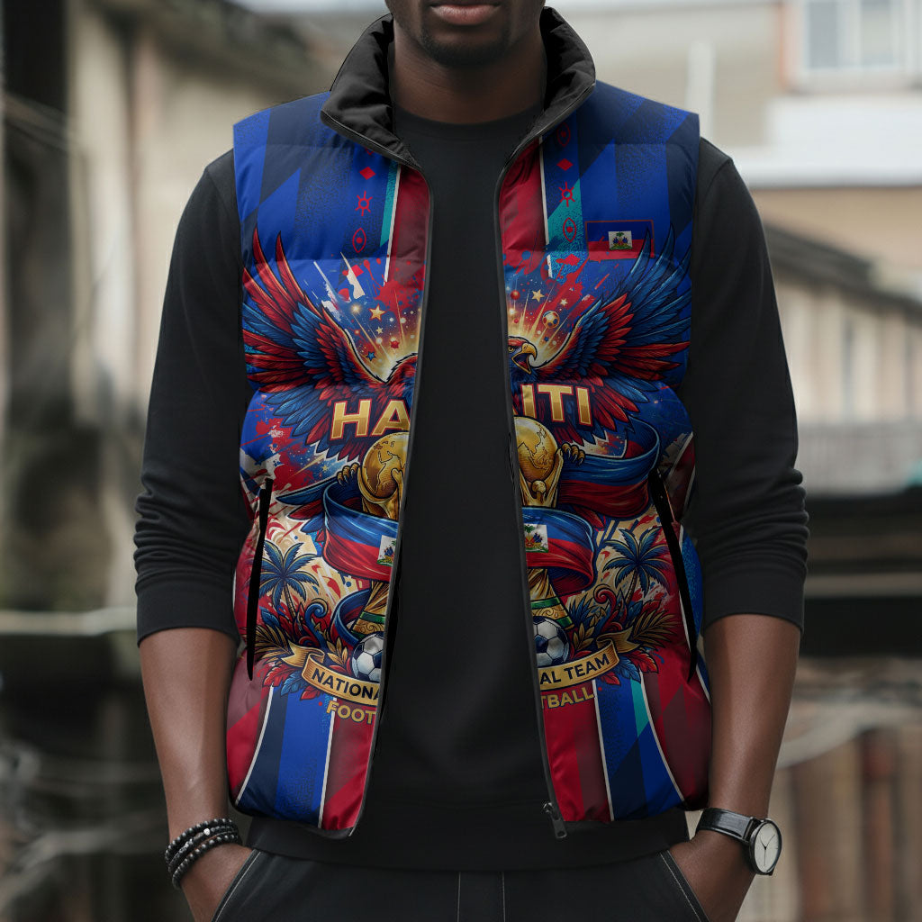 Personalized Les Grenadiers Haiti Football Sleeveless Puffer Jacket Eagle Champions Trophy Heritage