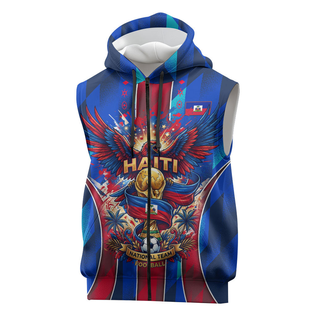 Personalized Les Grenadiers Haiti Football Sleeveless Zip Hoodie Eagle Champions Trophy Heritage