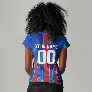 Personalized Les Grenadiers Haiti Football Women V-Neck T-Shirt Eagle Champions Trophy Heritage