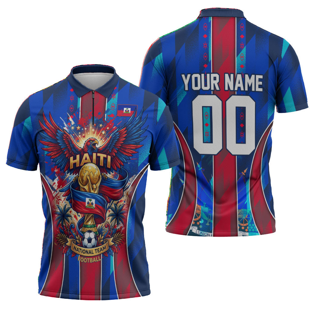 Personalized Les Grenadiers Haiti Football Zipper Polo Shirt Eagle Champions Trophy Heritage