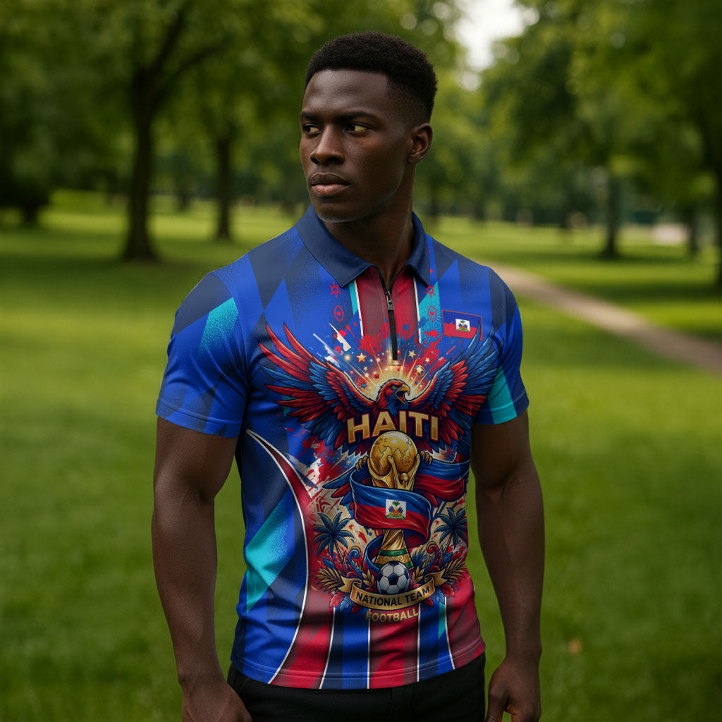 Personalized Les Grenadiers Haiti Football Zipper Polo Shirt Eagle Champions Trophy Heritage