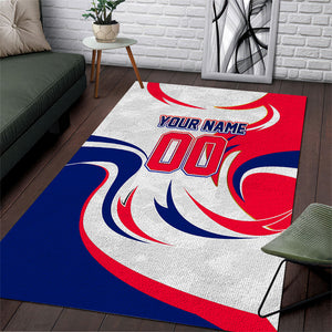 Personalized Haiti Football Champions Area Rug Roaring Lion Soccer Mascot With Haiti Trophy Flag