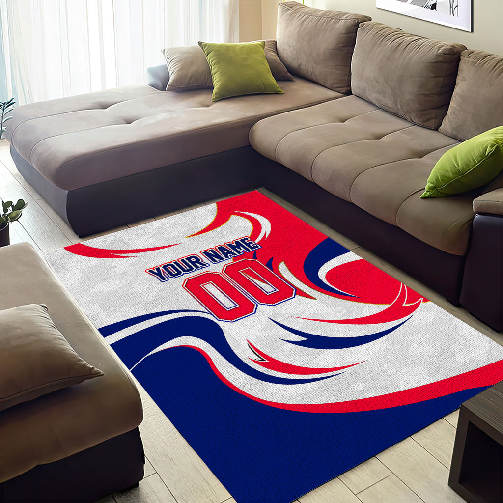 Personalized Haiti Football Champions Area Rug Roaring Lion Soccer Mascot With Haiti Trophy Flag