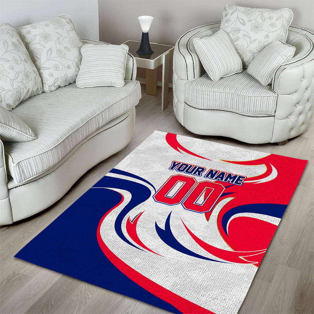 Personalized Haiti Football Champions Area Rug Roaring Lion Soccer Mascot With Haiti Trophy Flag