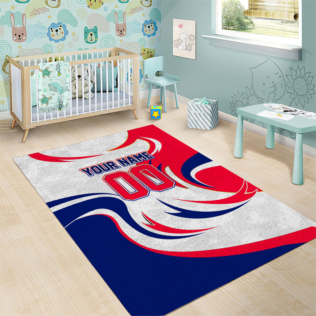 Personalized Haiti Football Champions Area Rug Roaring Lion Soccer Mascot With Haiti Trophy Flag