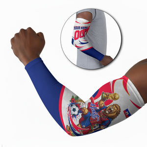 Personalized Haiti Football Champions Arm Sleeves Roaring Lion Soccer Mascot With Haiti Trophy Flag