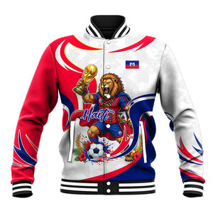 Personalized Haiti Football Champions Baseball Jacket Roaring Lion Soccer Mascot With Haiti Trophy Flag