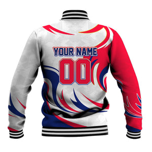 Personalized Haiti Football Champions Baseball Jacket Roaring Lion Soccer Mascot With Haiti Trophy Flag