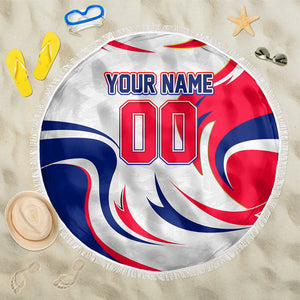 Personalized Haiti Football Champions Beach Blanket Roaring Lion Soccer Mascot With Haiti Trophy Flag