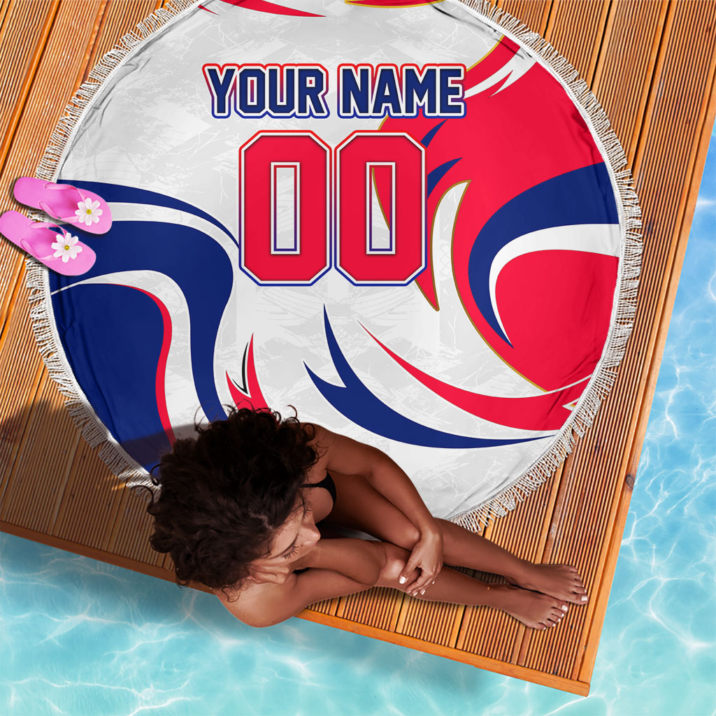 Personalized Haiti Football Champions Beach Blanket Roaring Lion Soccer Mascot With Haiti Trophy Flag