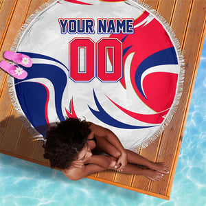 Personalized Haiti Football Champions Beach Blanket Roaring Lion Soccer Mascot With Haiti Trophy Flag