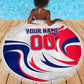 Personalized Haiti Football Champions Beach Blanket Roaring Lion Soccer Mascot With Haiti Trophy Flag