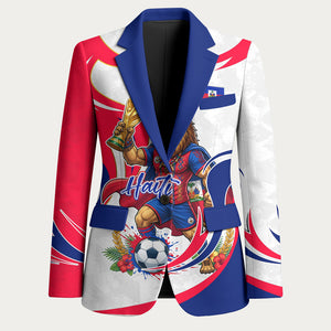 Personalized Haiti Football Champions Blazer Roaring Lion Soccer Mascot With Haiti Trophy Flag