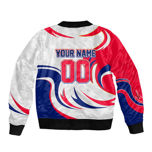 Personalized Haiti Football Champions Bomber Jacket Roaring Lion Soccer Mascot With Haiti Trophy Flag