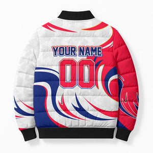 Personalized Haiti Football Champions Bomber Puffer Jacket Roaring Lion Soccer Mascot With Haiti Trophy Flag