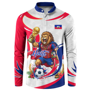 Personalized Haiti Football Champions Button Sweatshirt Roaring Lion Soccer Mascot With Haiti Trophy Flag