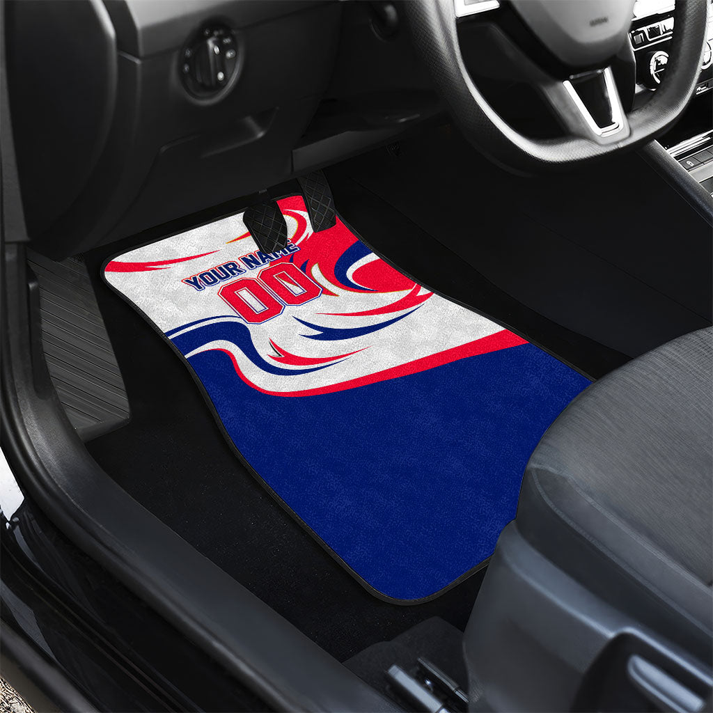 Personalized Haiti Football Champions Car Mats Roaring Lion Soccer Mascot With Haiti Trophy Flag