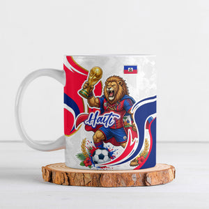 Personalized Haiti Football Champions Ceramic Mug Roaring Lion Soccer Mascot With Haiti Trophy Flag