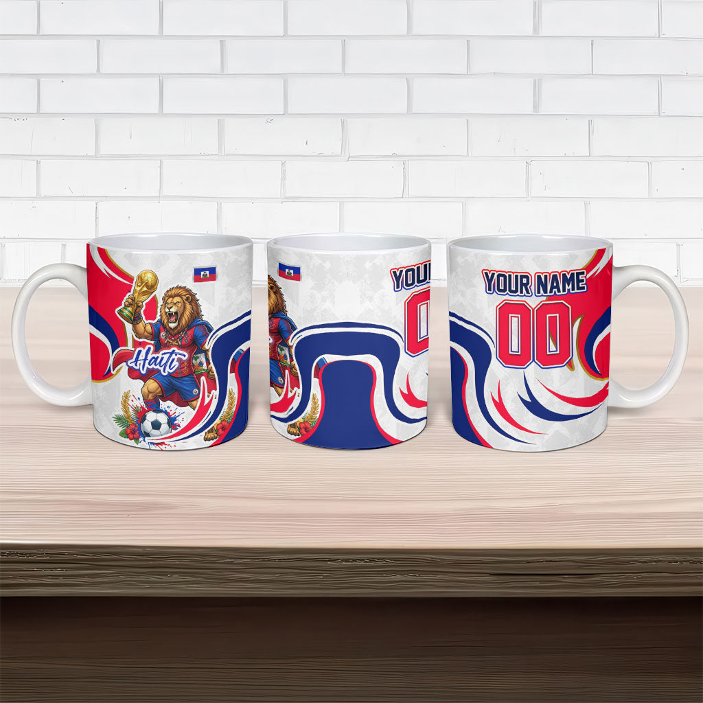 Personalized Haiti Football Champions Ceramic Mug Roaring Lion Soccer Mascot With Haiti Trophy Flag