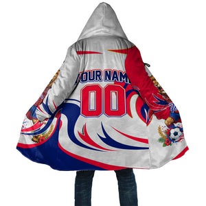 Personalized Haiti Football Champions Cloak Roaring Lion Soccer Mascot With Haiti Trophy Flag