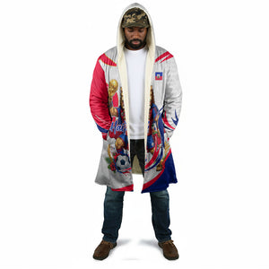 Personalized Haiti Football Champions Cloak Roaring Lion Soccer Mascot With Haiti Trophy Flag