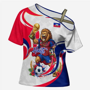 Personalized Haiti Football Champions Cross Shoulder Shirt Roaring Lion Soccer Mascot With Haiti Trophy Flag